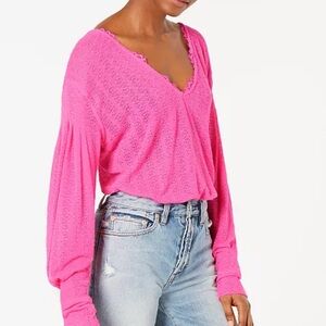 Pink Lace V-Neck Women's Top size M